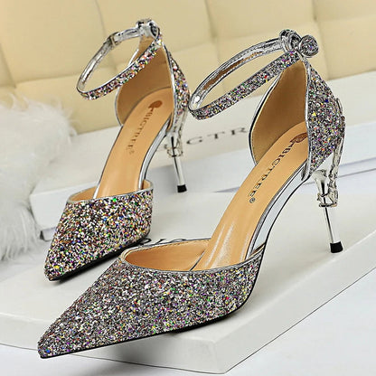 Sequin Wedding Pumps with Metal Decoration - 7.5cm Stilettos