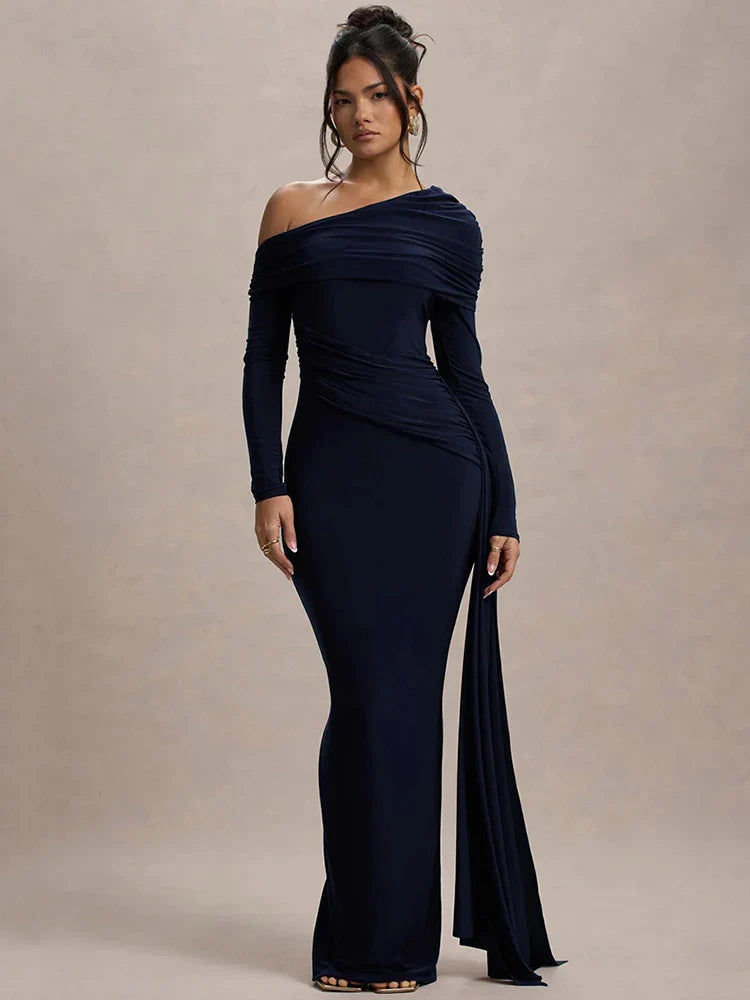 Skew Collar Draped Sleeve Bodycon Dress