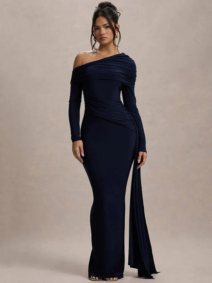 Skew Collar Draped Sleeve Bodycon Dress
