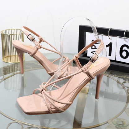 Summer T-buckle sandals with thin 9.5CM heels