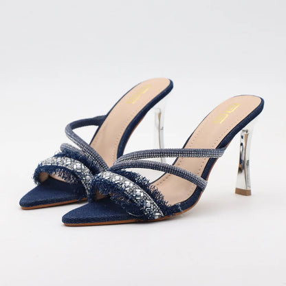 Summer Tassel Fashion Heeled Denim Sandals for Women - 9.5CM