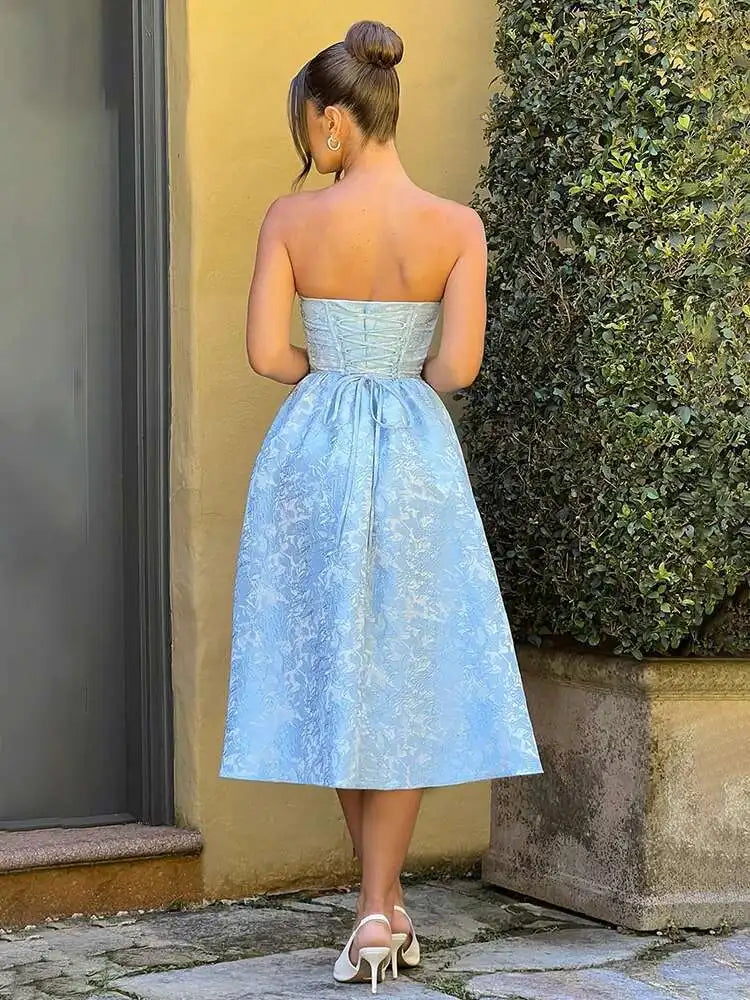 Jacquard Waist Wrap A-Line Midi Dress