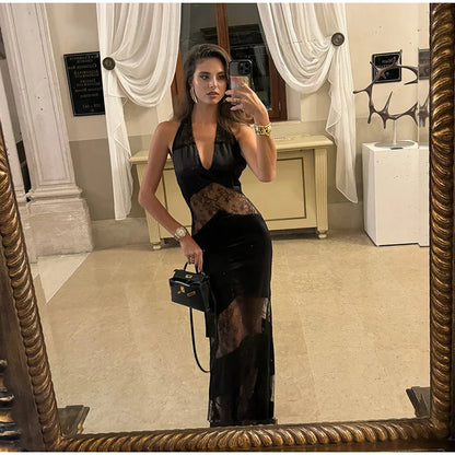 Lace See Through Sleeveless Long Dress
