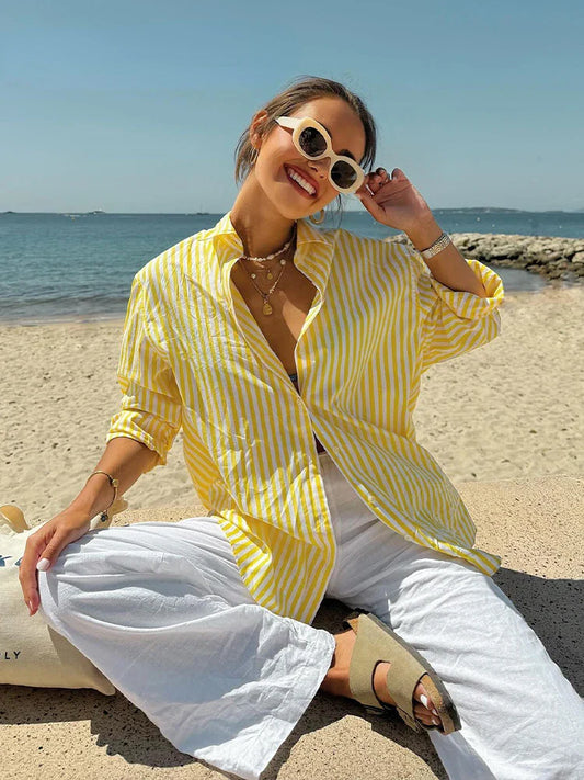 Elegant Yellow Striped Loose Blouse