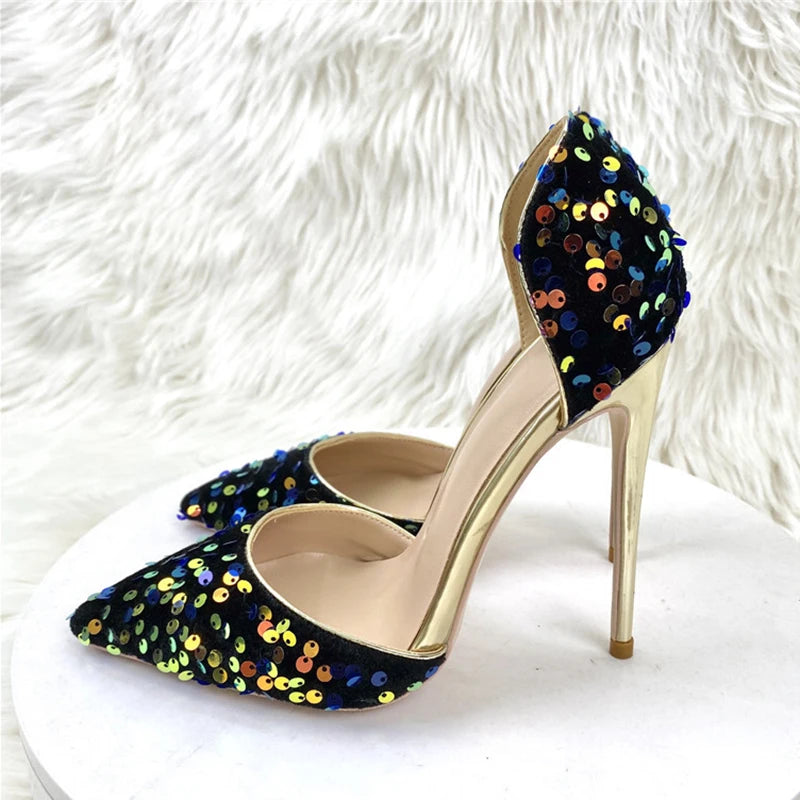 Blue Sequins Women Sexy Extremely High Heels