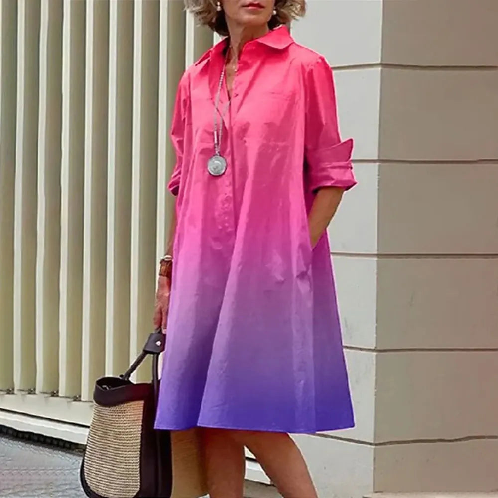 Collared Long Sleeve Button Down Patch Pocket Midi Shirt Dress