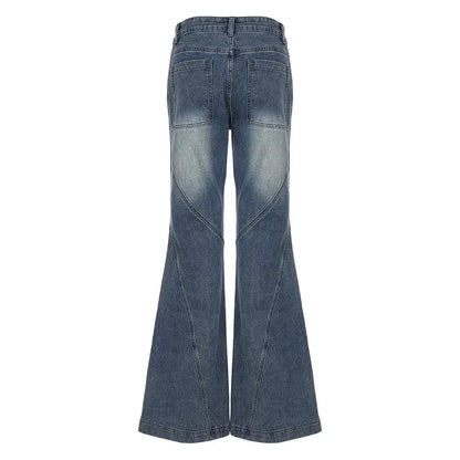 Y2K Low Waisted Washed Flare Jeans Korean Streetwear Blue Slim Fit Denim Pants Fashion Lady Casual Boot Cut Trousers