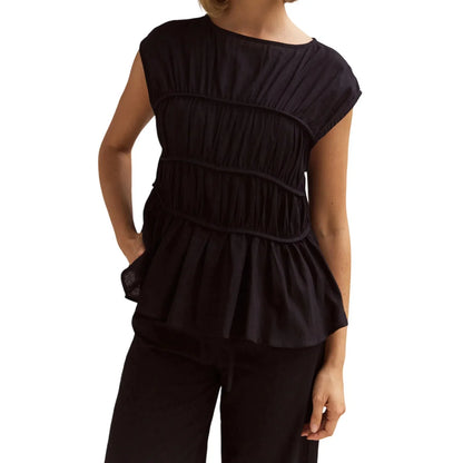 | Ruched Cap Sleeve Peplum Top