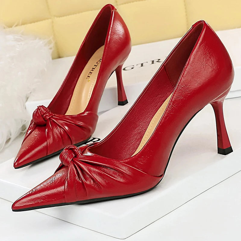 Red Women Pumps High Heels Stilettos 8 Cm Pointed Women