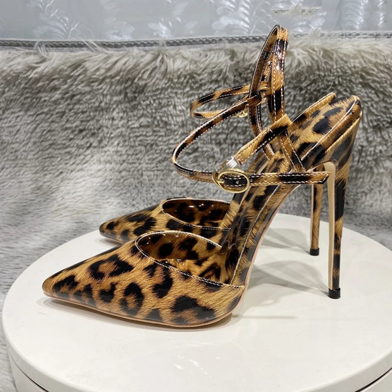 Leopard Print Pointy Toe Backless High Heel Shoes for Summer