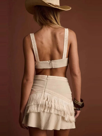 Tassel Hollow Cut Out Mini Dress