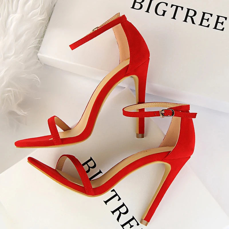 Suede Summer Sandals with Sexy High Heels - Peep Toe Stilettos