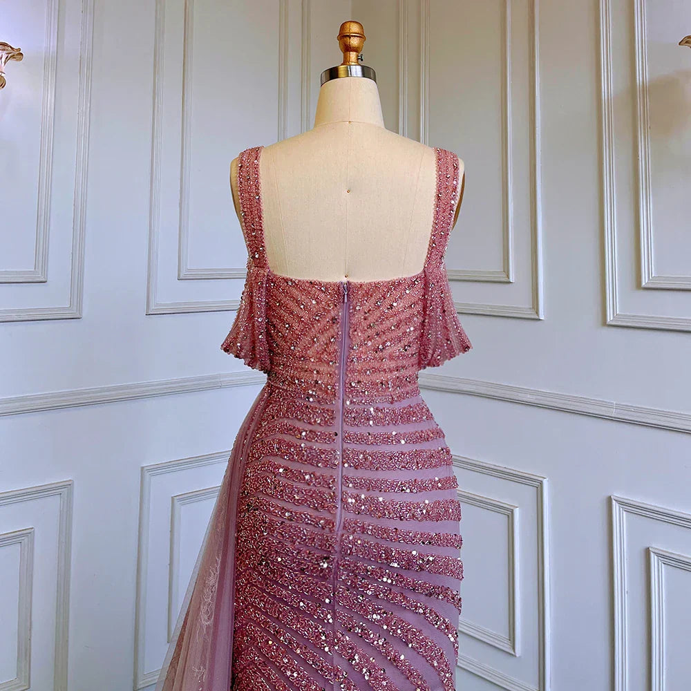 Caramel Mermaid Evening Gown with High Slit
