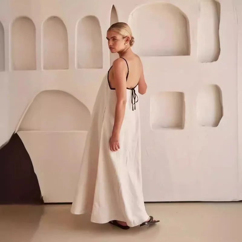 | Contrast Strap Cotton Maxi Dress