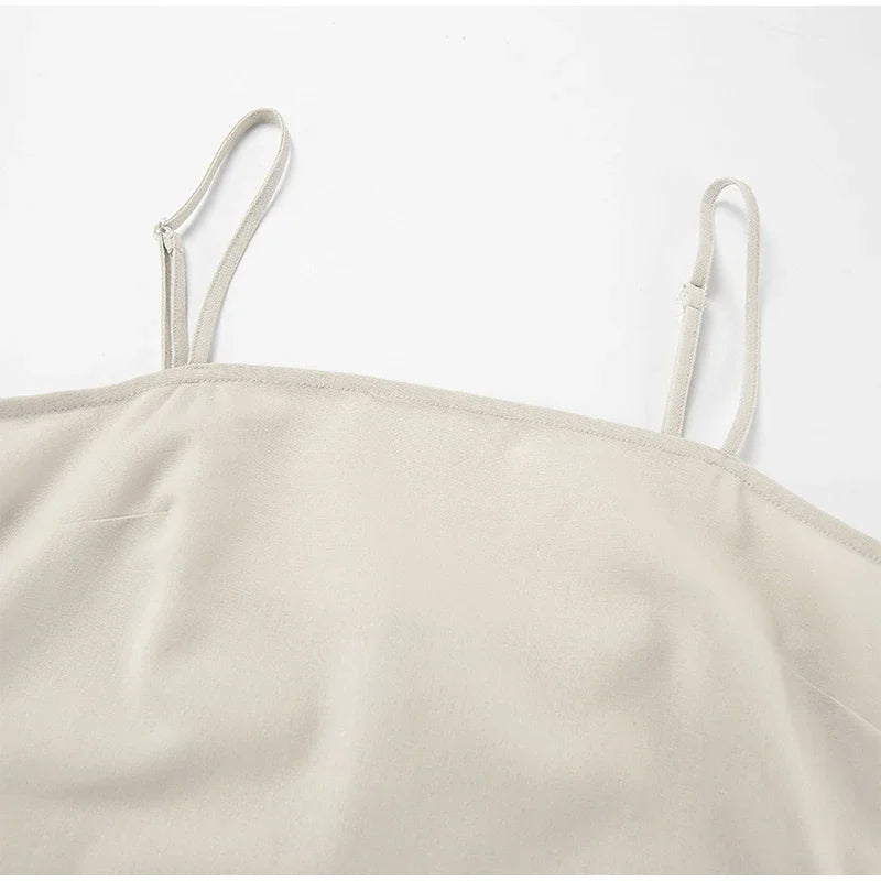Square Neck Spaghetti Strap Linen Look Flowy Maxi Dress