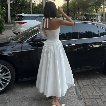 Deep V Backless Halterneck Maxi Dress