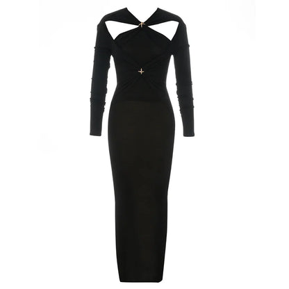 Black Full Sleeve Sequined Long Dress
