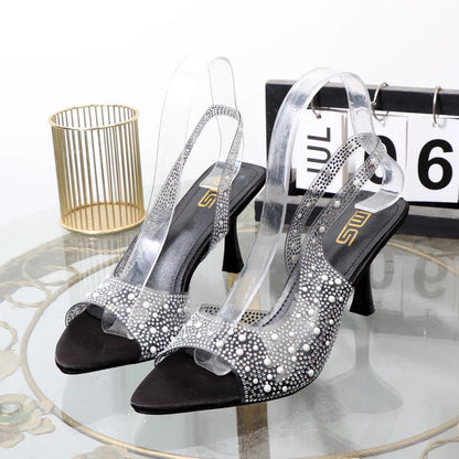Transparent rhinestone open toe summer sandals for women