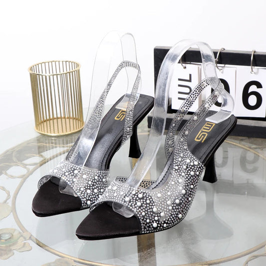 Transparent rhinestone open toe summer sandals for women