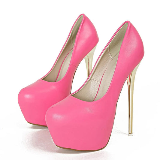 Pink PU Leather Platform Pumps for Elegant Women Wedding Banquet