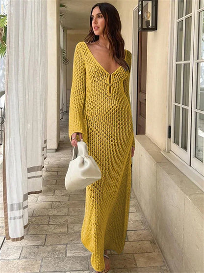 Crochet Knitted See Through Maxi Dress