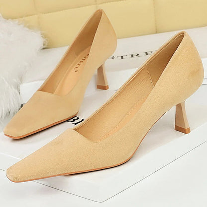 Square Toe Women Pumps Suede High Heels 6 Cm Female Shoes