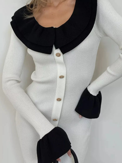Patchwork Contrast Ribbed Midi Dress