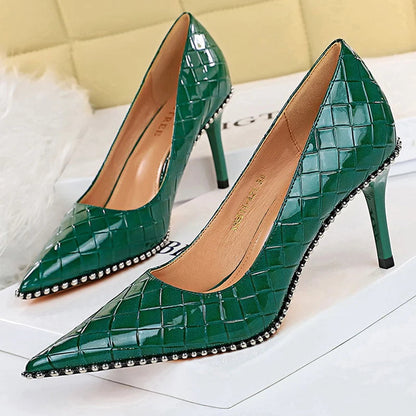 High Heels Women Pumps with Rivet Metal Chain