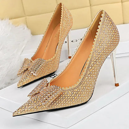 Rhinestone Bow Princess Pumps for Women Wedding Fashion Shoes