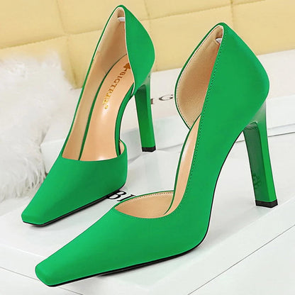 Thick Heel and Super High Heel Pumps in Silks and Satins for Women