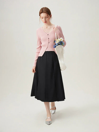 Pink V-neck Casual Loose Knit Cardigan