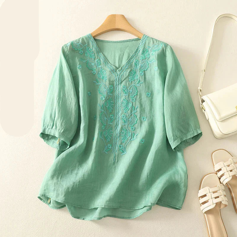 | V-Neck Cotton Blouse