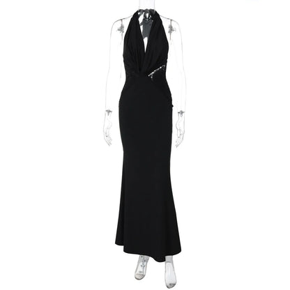 Halter Black Lace Off-shoulder Long Dress