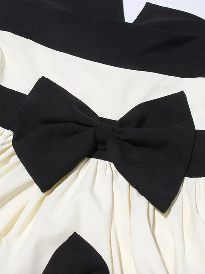 Colorblock Patchwork Bow Strapless Long Dress