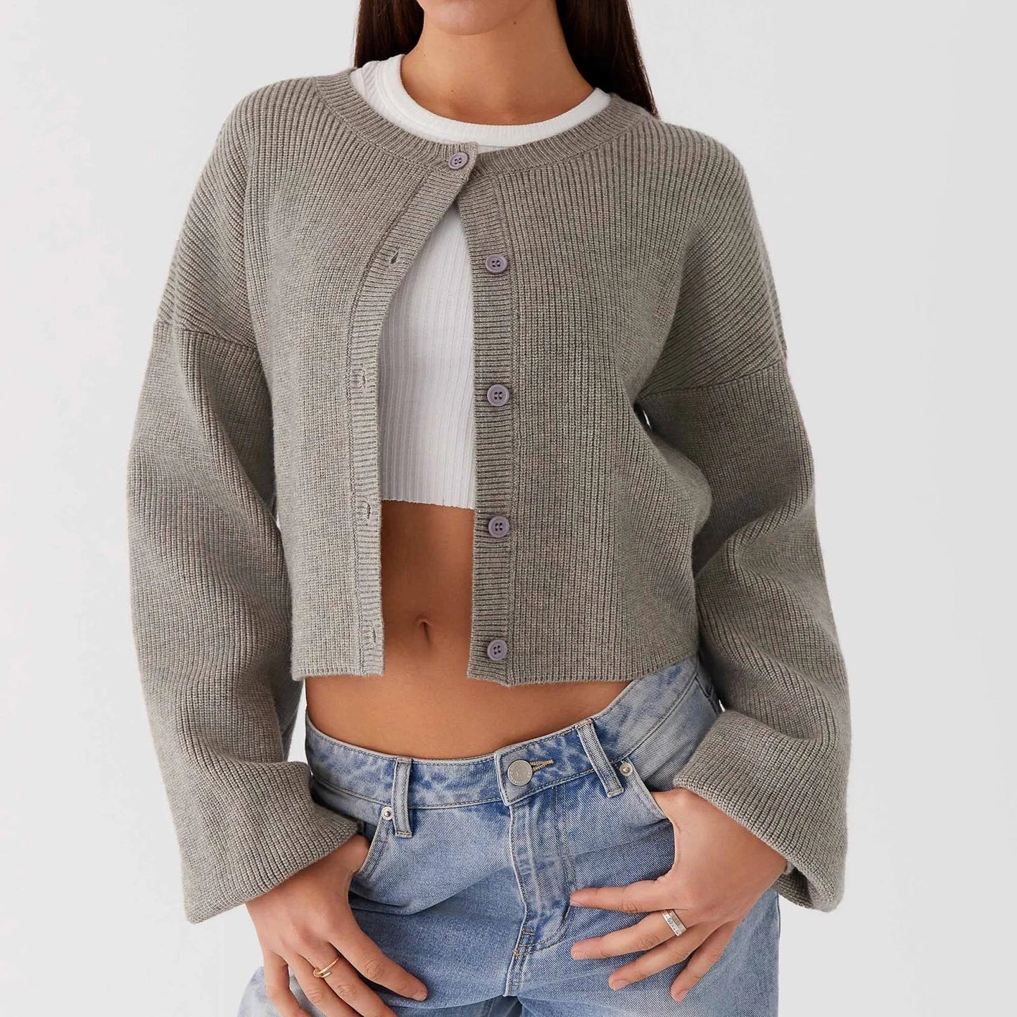 Loose O-neck Y2K Knit Cardigan
