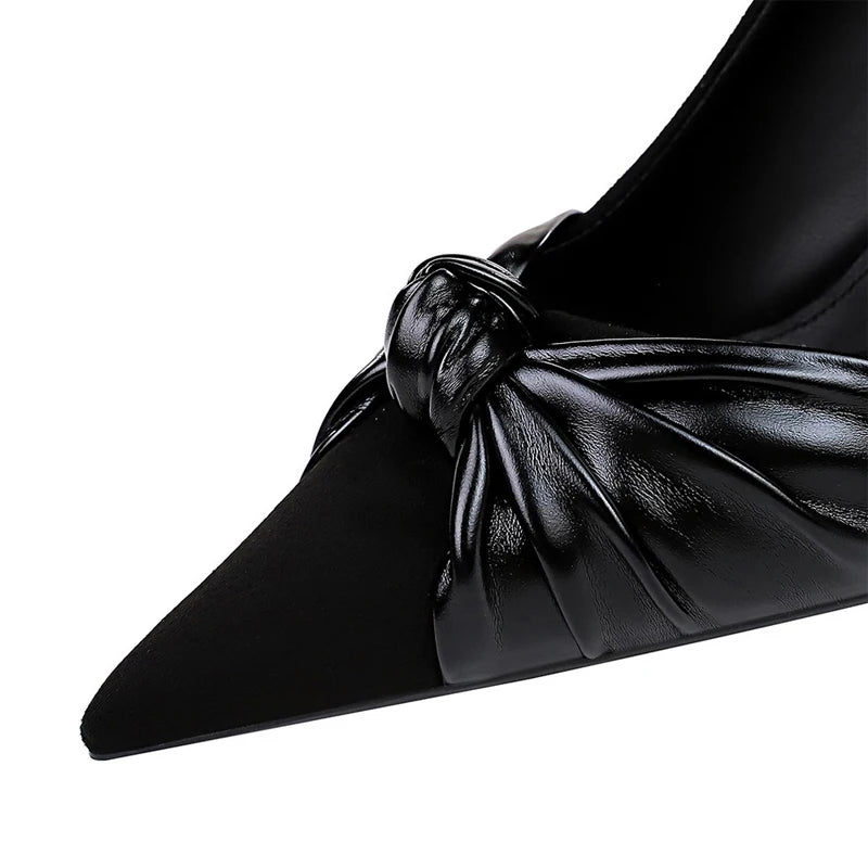 Suede Women Pumps with Bowknot Detail and High Heels for Office Lady Fashion