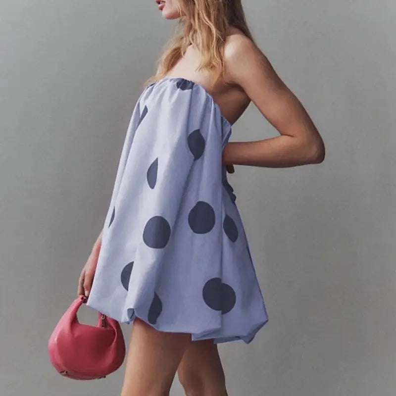 | Polka Dot Strapless Bubble Mini Dress