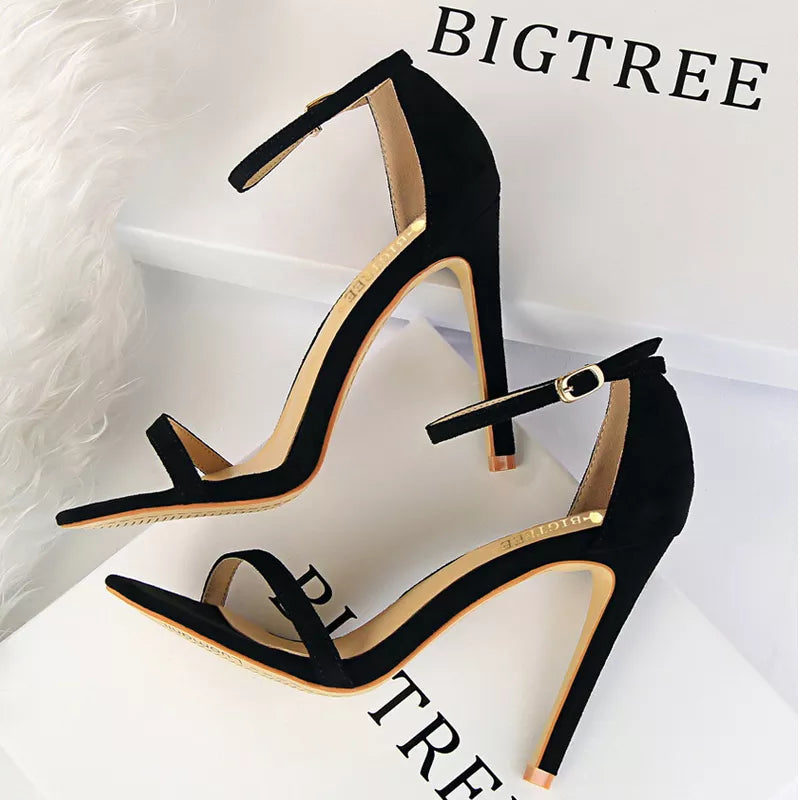Suede Summer Sandals with Sexy High Heels - Peep Toe Stilettos