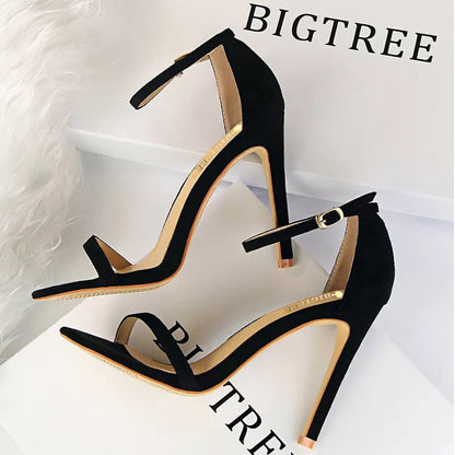 Suede Women Sandals with Stiletto Heels - 11cm and 8cm High Heels