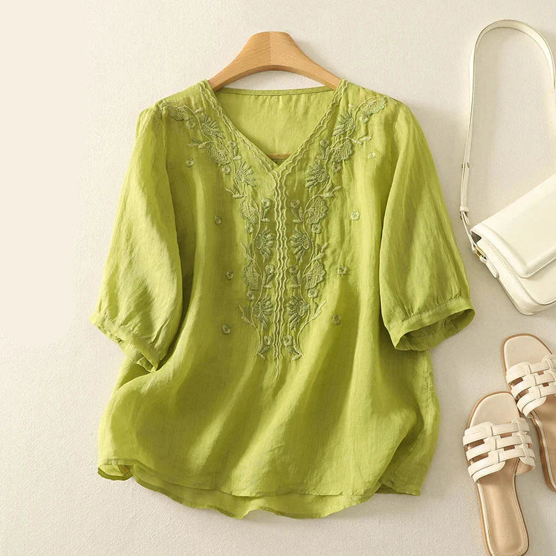 | V-Neck Cotton Blouse