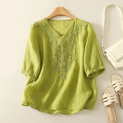 | V-Neck Cotton Blouse