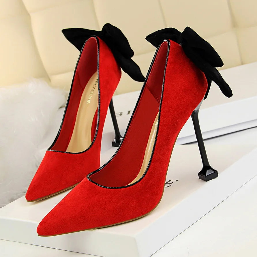Bowknot Suede Female Kitten Heels Pumps - Spring New High-heels