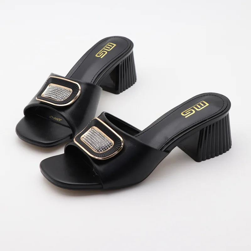 Metal Square Buckle Slippers for Plus Size Women, Perfect for Summer