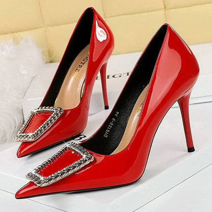Nude Patent Leather High Heel Pumps for Women
