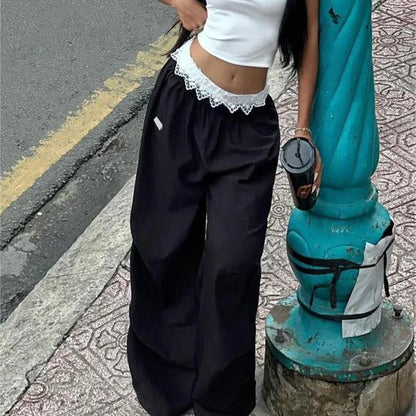 Lace Patchwork Cargo Joggers Pant
