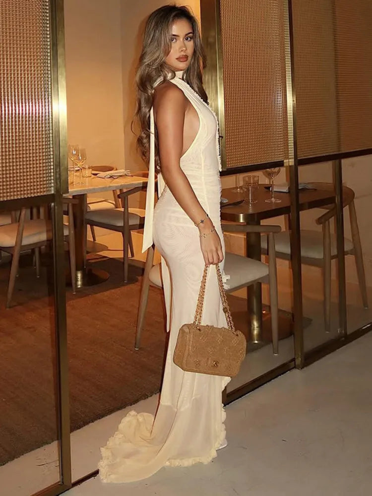 Halter Ruffle Hollow Sleeveless Bodycon Dress