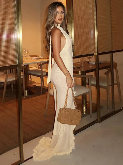 Halter Ruffle Hollow Sleeveless Bodycon Dress