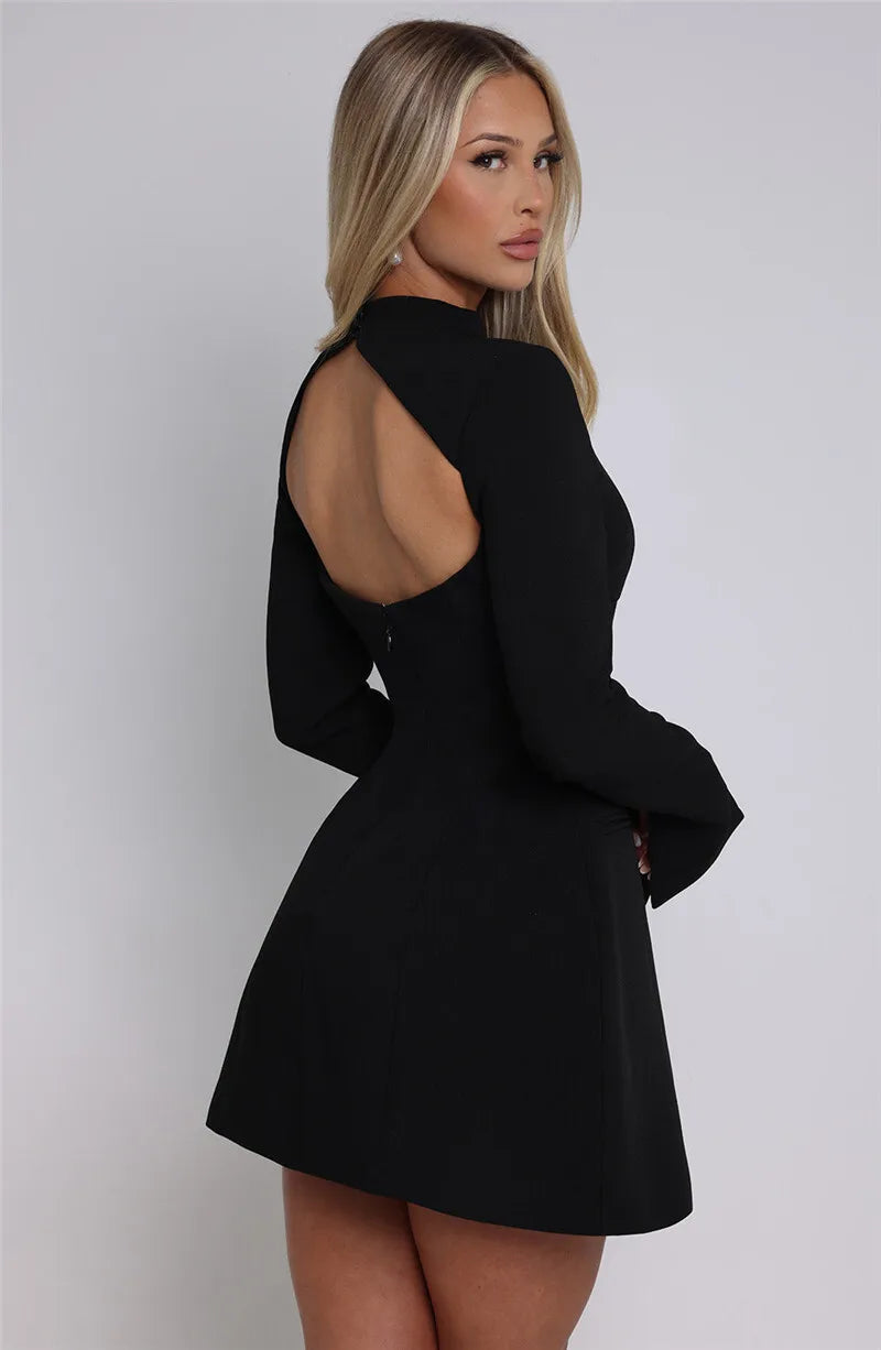 | White High Neck Long Sleeve Mini Dress