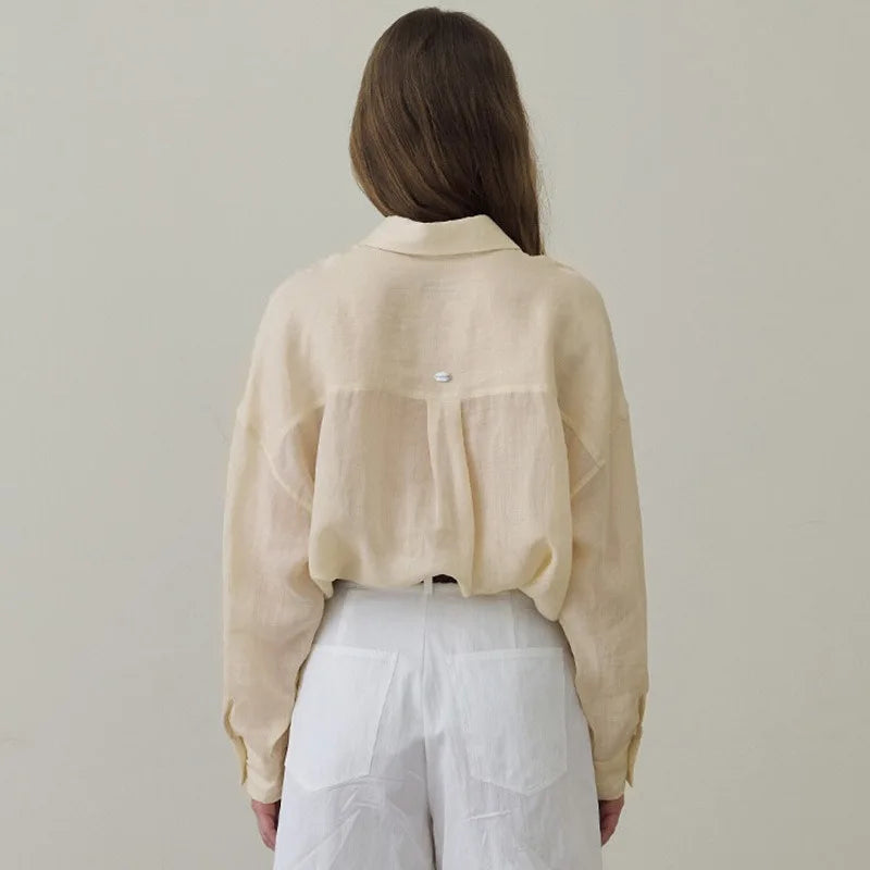 100% Ramie Thin French Lapel Blouse