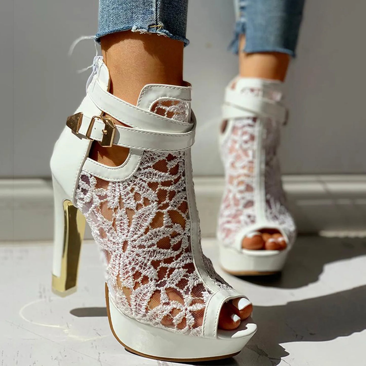 | Lace Mesh Heels